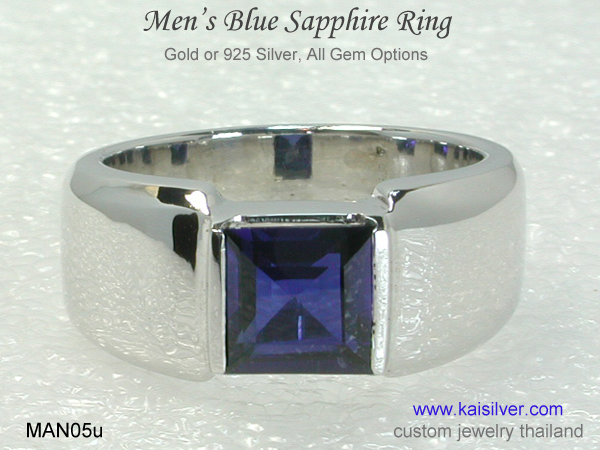 men's blue sapphire white gold ring 