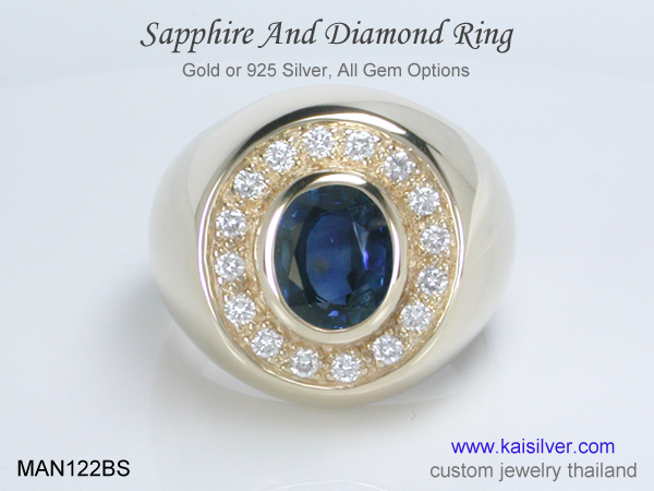 men's sapphire gold or silver ring