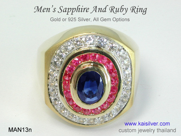big gold ring for men ruby and sapphire