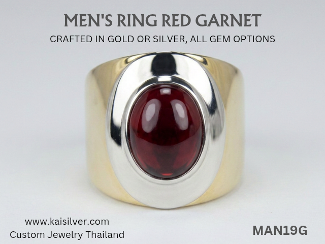 custom men's rings, garnet gold or silver ring