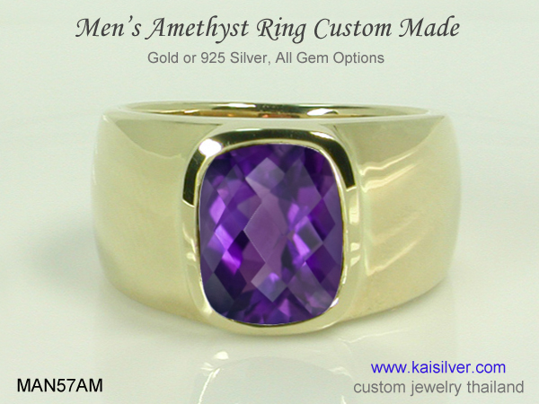 men's big ring amethyst 