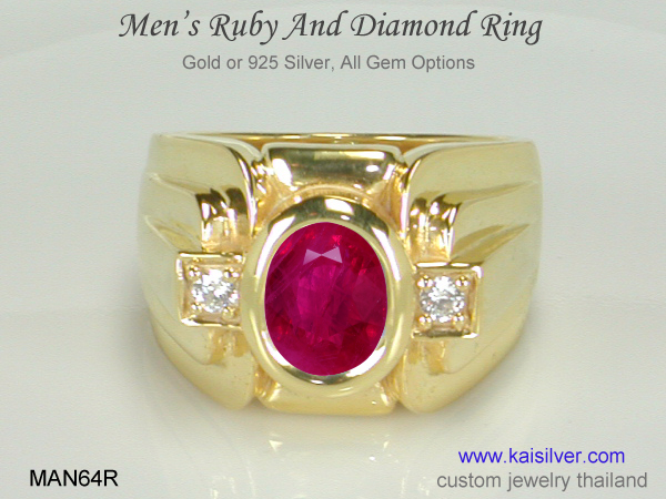 men's ruby diamond ring, all gemstone options