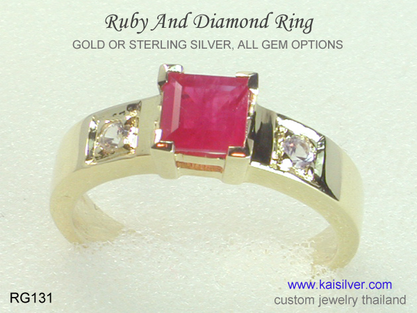 Thailand gold ring with ruby and diamond