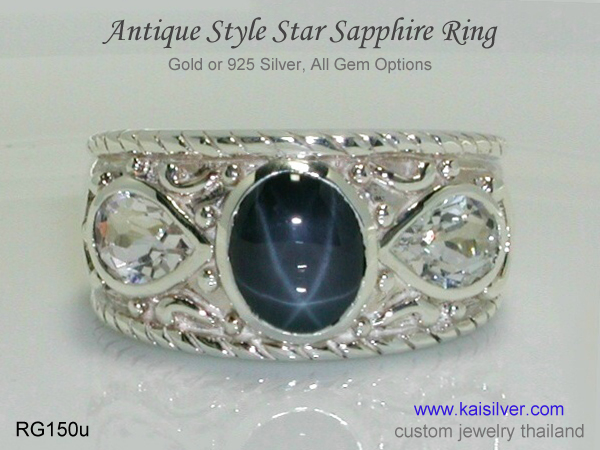 antique silver ring star sapphire 
