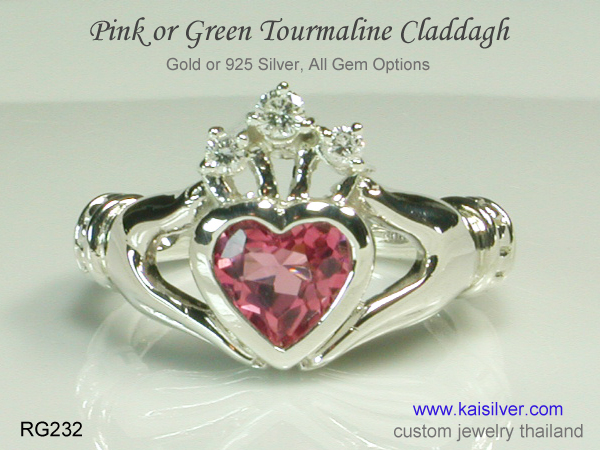 pink tourmaline claddagh 