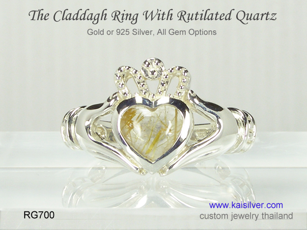 rutilated quartz claddagh ring